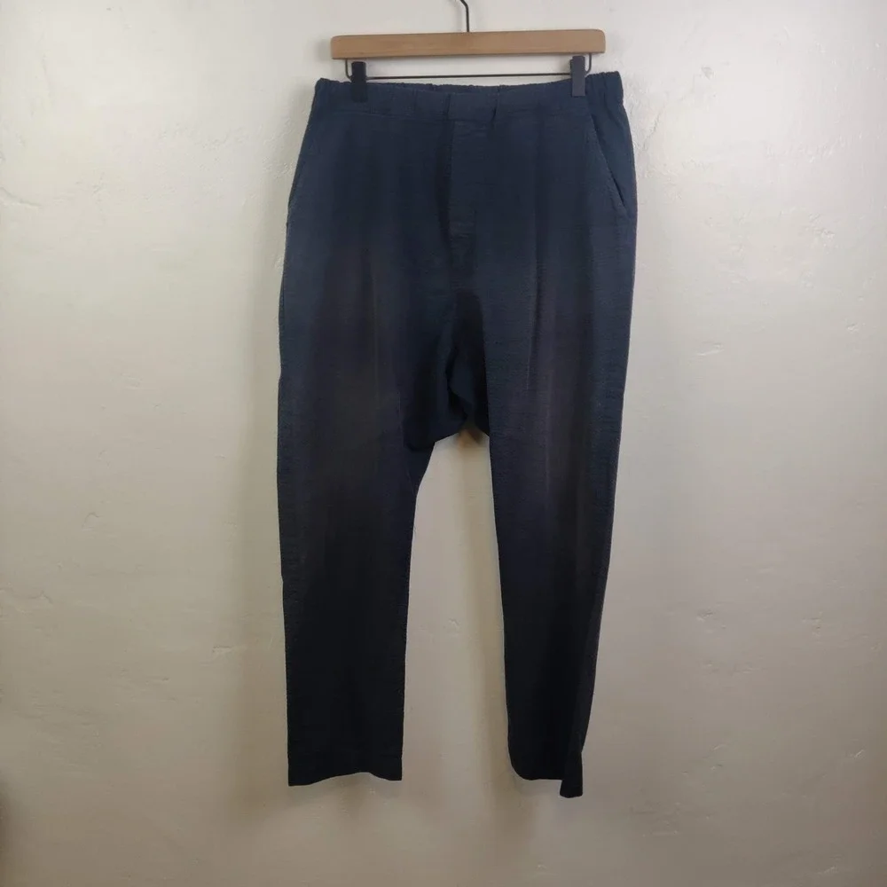 Smock Mens Pants Large Navy Blue Seersucker Elastic Waist Taper Japanese Cotton
